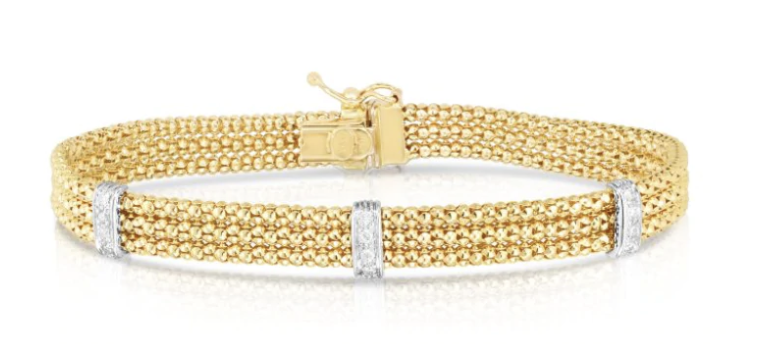 14K Gold Triple Row Popcorn Diamond Bracelet Length: 7.25